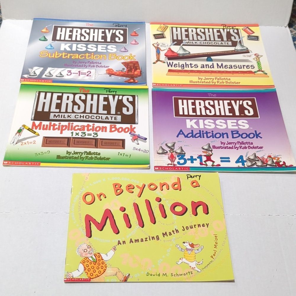 Scholastic Math Themed Educational Paperback Book Set of 5 Books - Hershey Math